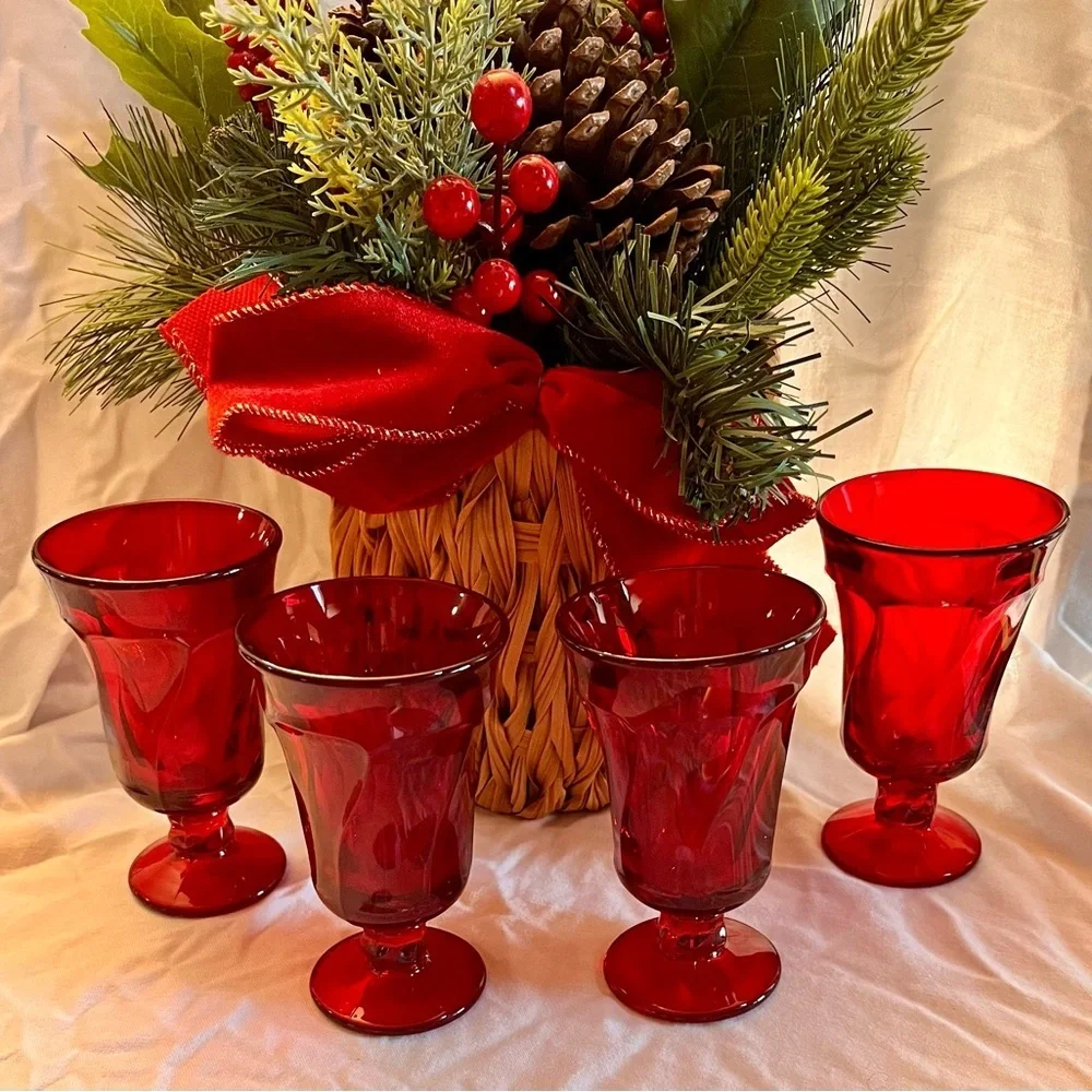 Fostoria Jamestown Ruby Red Juice Goblets - Set of 4 MCM Vintage Glassware 4.75